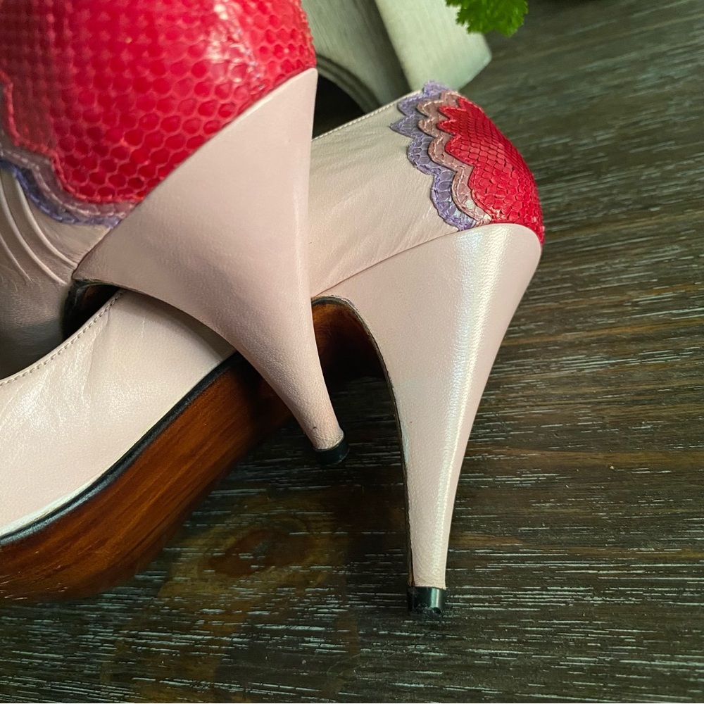 Rare Vintage Rosina Ferragamo Blush Raspberry Python Leather Designer Pumps 6.5N - Picture 13 of 16